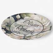 Elegantes Elfenbein, rosa grüne Marine, Aquarellbl Pappteller (Schrägansicht)