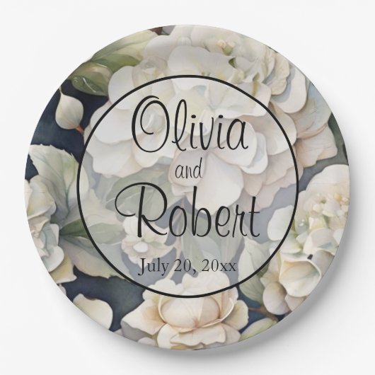 Elegantes Elfenbein, rosa grüne Marine, Aquarellbl Pappteller (Vorderseite)