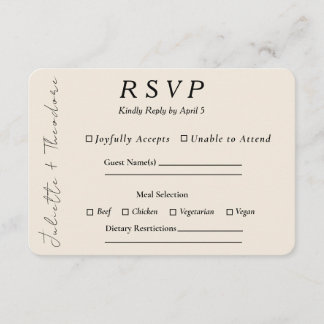 Elegantes Elfenbein-RSVP mit Menüauswahl RSVP Karte