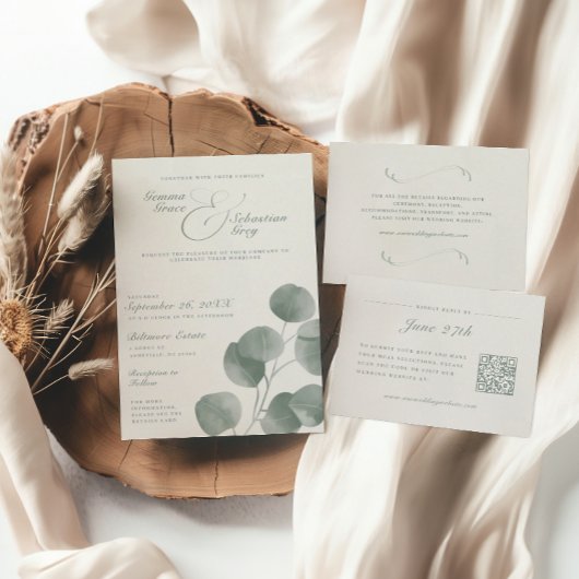 Elegantes Elfenbein & Sage Fall Botanische Hochzei Begleitkarte