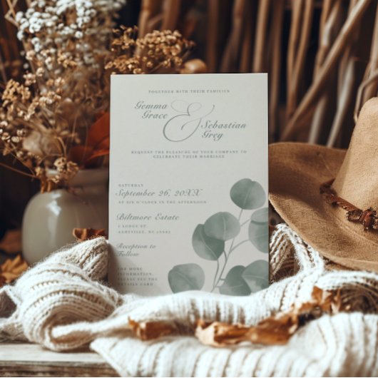 Elegantes Elfenbein & Sage Fall Botanisches Foto H Einladung