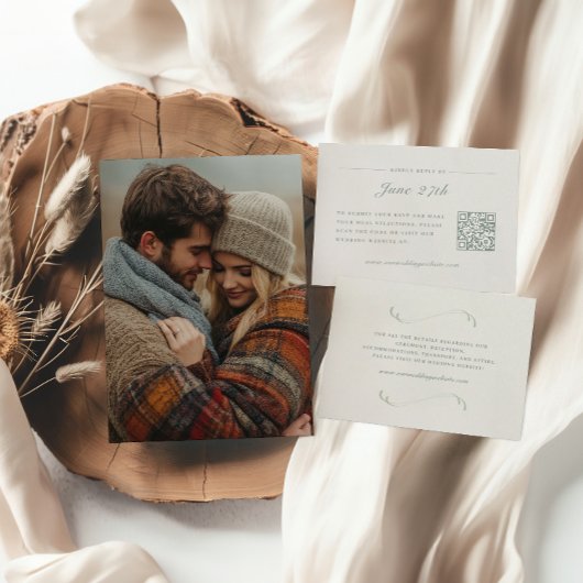 Elegantes Elfenbein & Sage Fall Botanisches Foto H Einladung