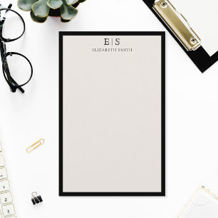 Elegantes Elfenbein-Schwarz-Rahmen-Monogramm Briefpapier