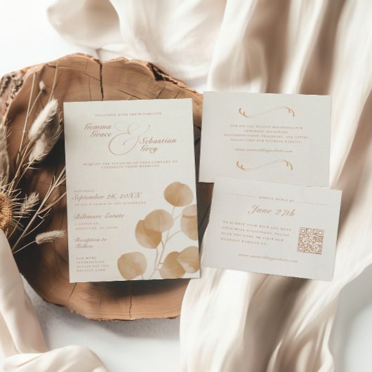 Elegantes Elfenbein & Terracotta Herbst Botanische Einladung