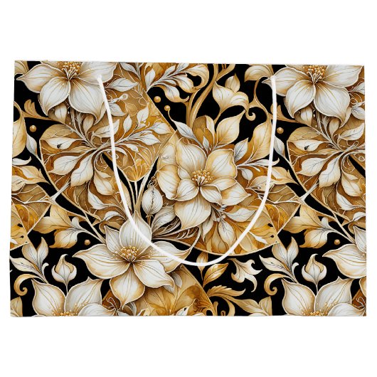 Elegantes Elfenbein und B; Blätterzwirnpapier Große Geschenktüte (Rückseite)