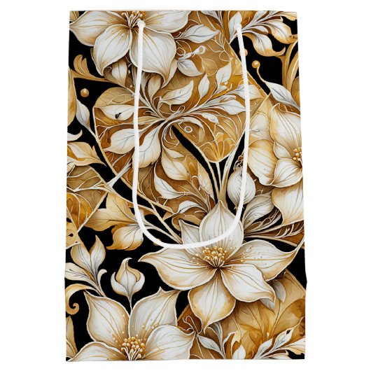 Elegantes Elfenbein und B; Blätterzwirnpapier Mittlere Geschenktüte (Rückseite)