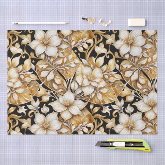 Elegantes Elfenbein und B; Blätterzwirnpapier Seidenpapier (Handwerk)