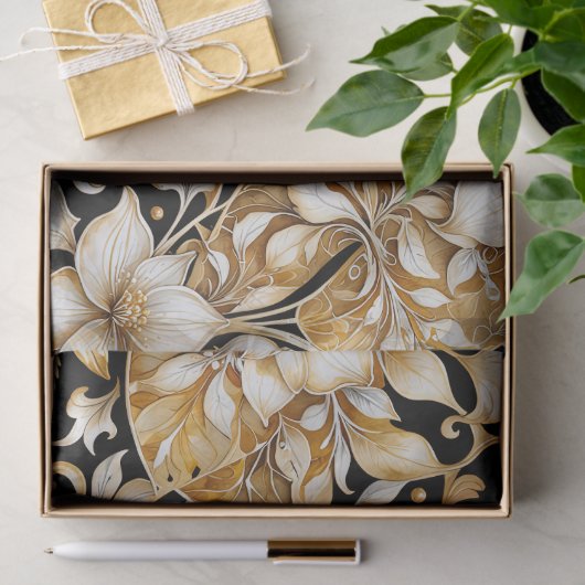 Elegantes Elfenbein und B; Blätterzwirnpapier Seidenpapier (Geschenk)