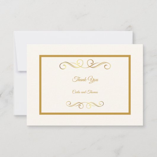 Elegantes Elfenbein und Gold Dankeskarte (Vorderseite)
