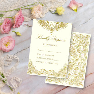 Elegantes Elfenbein und Gold Vintage verzierte Hoc RSVP Karte