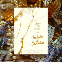 Elegantes Elfenbein und Goldmarmor Save the Date a