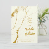 Elegantes Elfenbein und Goldmarmor Save the Date a Einladung (Stehend Vorderseite)