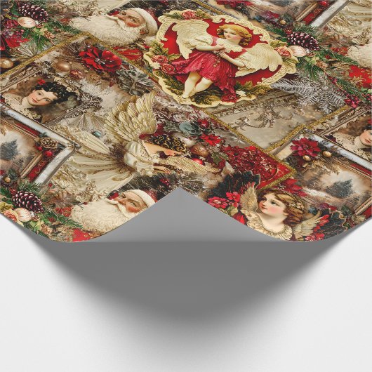 Elegantes Elfenbein und Viktorianisches Weihnachts Geschenkpapier (Ecke)