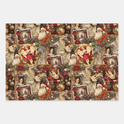 Elegantes Elfenbein und Viktorianisches Weihnachts Geschenkpapier Set (Vorderseite 3)