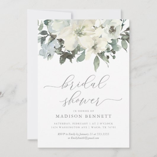 Elegantes Elfenbeinküste und blumengeschmücktes Br Einladung (Vorderseite)