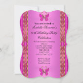 Elegantes Elite Hot Pink Gold Butterfly Party Einladung (Rückseite)