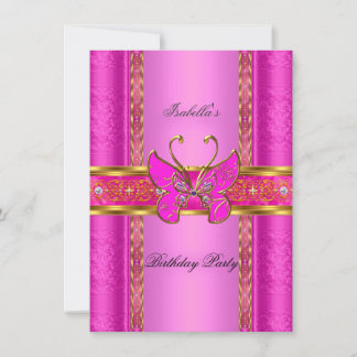 Elegantes Elite Hot Pink Gold Butterfly Party Einladung