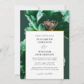 Elegantes Emerald Gold Floral Foto QR Code Wedding Einladung (Vorderseite)