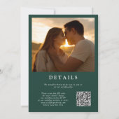 Elegantes Emerald Gold Floral Foto QR Code Wedding Einladung (Rückseite)