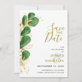 Elegantes Emerald Green Eucalyptus-Foto Save The Date (Vorderseite)