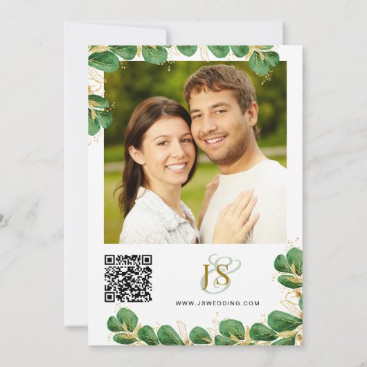Elegantes Emerald Green Eucalyptus-Foto Save The Date (Rückseite)