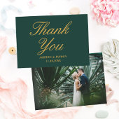 Elegantes Emerald Green Gold Foto Hochzeit Dankeskarte