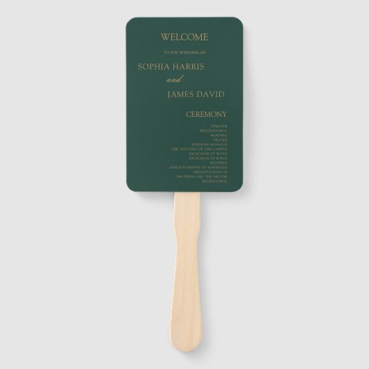 Elegantes Emerald Green Gold Minimal Wedding Progr Fächer (Vorderseite)