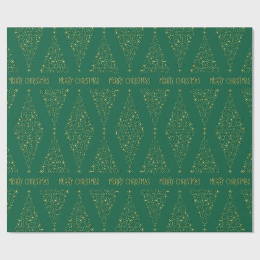 Elegantes Emerald Green Gold Weihnachtsbaummuster Geschenkpapier (Flach)