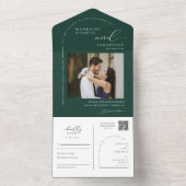 Elegantes Emerald Green Minimal Arch QR Code Foto All In One Einladung (Innen Boden)