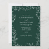 Elegantes Emerald Green Minimal Leaf Foto Hochzeit Einladung (Vorderseite)