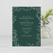 Elegantes Emerald Green Minimal Leaf Foto Hochzeit Einladung (Stehend Vorderseite)