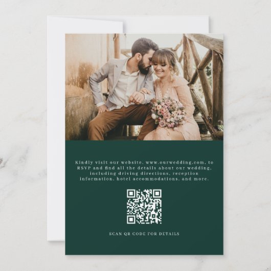 Elegantes Emerald Green QR Code Foto Hochzeit Einladung (Rückseite)