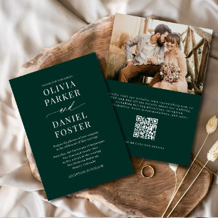 Elegantes Emerald Green QR Code Foto Hochzeit Einladung