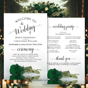 Elegantes Emerald Green Rose Hochzeitsprogramm