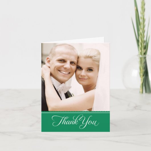 Elegantes Emerald Green Scalloped Wedding Foto Dankeskarte (Vorderseite)