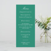 Elegantes Emerald Green Wedding Menu Menükarte (Stehend Vorderseite)