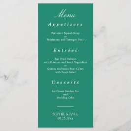Elegantes Emerald Green Wedding Menu Menükarte