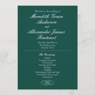 Elegantes Emerald Green Wedding Program Programm