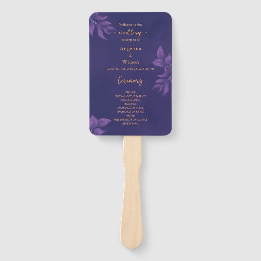 Elegantes Emerald Lila Eucalyptus Wedding Program Fächer (Vorderseite)