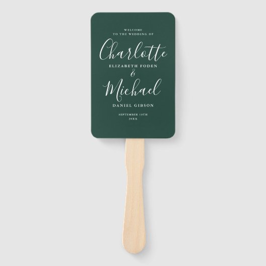 Elegantes Emerald Modern Script Wedding Program Fächer (Vorderseite)