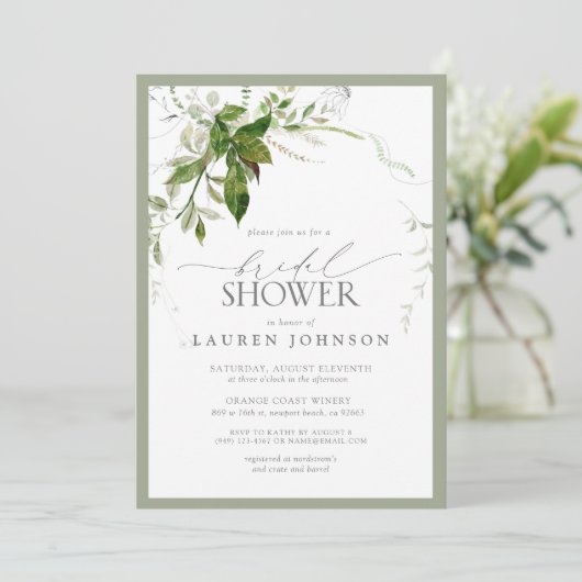 Elegantes Emerald & Taupe Wasserfarbe Brautparty Einladung (Stehend Vorderseite)