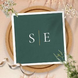 Elegantes Emerald und Gold Monogram Minimalistisch Serviette