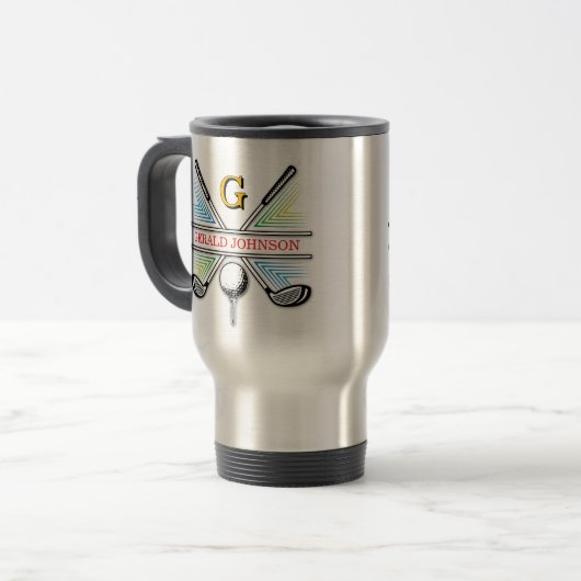Elegantes energetisches Golf Monogram Design Reisebecher (Vorderseite Links)