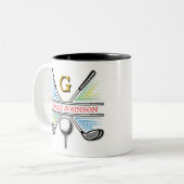Elegantes energetisches Golf Monogram Design Zweifarbige Tasse (Vorderseite Links)