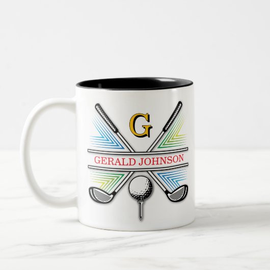 Elegantes energetisches Golf Monogram Design Zweifarbige Tasse (Links)