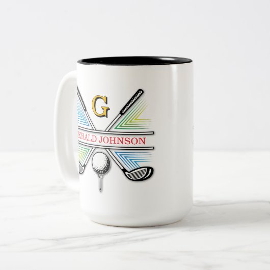 Elegantes energetisches Golf Monogram Design Zweifarbige Tasse (Vorderseite Links)