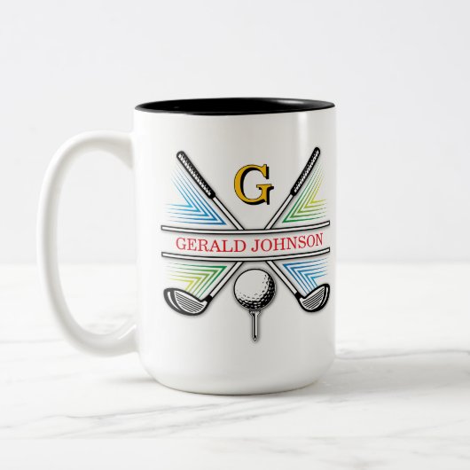 Elegantes energetisches Golf Monogram Design Zweifarbige Tasse (Links)