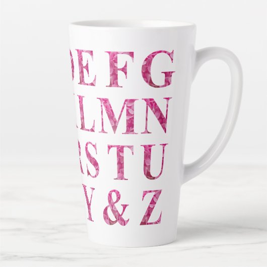 Elegantes englisches Alphabet in rosa Blumenschrif Milchtasse (Rechts)