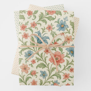 Elegantes englisches Shabby-Chic-Blumenkunstmuster Geschenkpapier Set