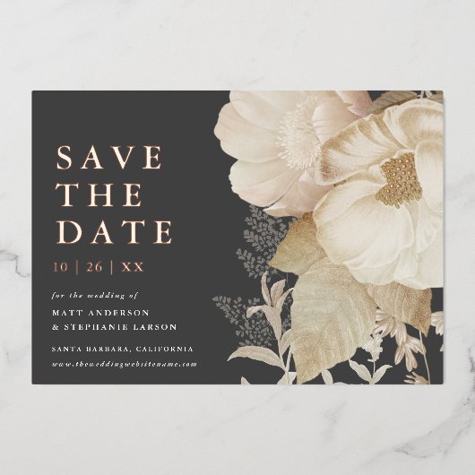 Elegantes erdbraunes Dunkles Non-Foto Save the Dat Folieneinladung (Vorderseite)